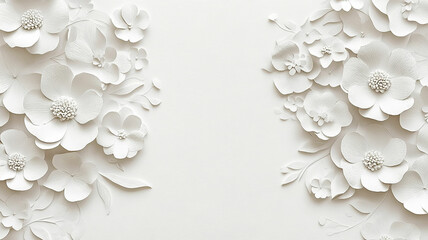 Wall Mural - elegant white 3d paper flowers on a clean background. textured floral design in monochrome white.