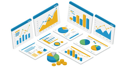 Fototapete - Business analytics vector illustration: flat style insights, charts, graphs for reports and presentations