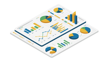 Poster - Isometric data analysis vector illustration for presentation and reports in modern flat design style