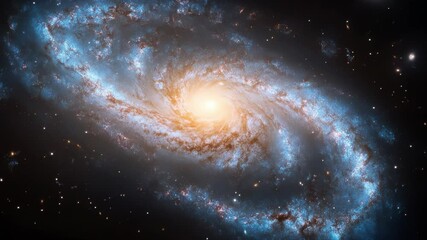 Wall Mural - Bright core spiral galaxy shines amidst swirling cosmic dust and countless stars in vast dark space