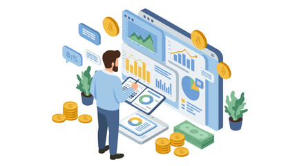 Poster - Business analytics vector illustration: isometric design for digital marketing and financial growth