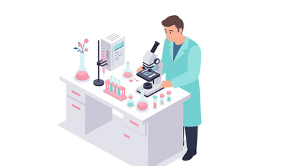 Poster - Laboratory science in action: vector illustration for educational and informational design in isometric style