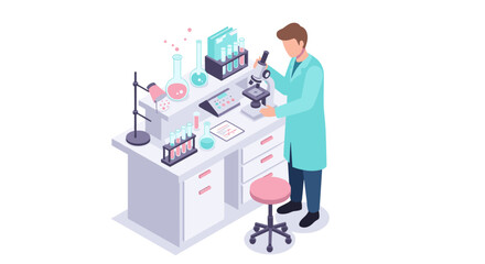 Poster - Isometric laboratory science vector illustration for educational materials