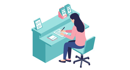 Poster - Business workspace isometric vector illustration for office design and print