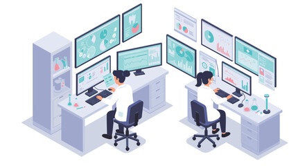 Poster - Laboratory research analysis vector illustration – modern isometric style for educational design