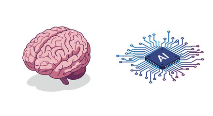 Poster - Human brain and artificial intelligence vector illustration for tech education and innovation poster