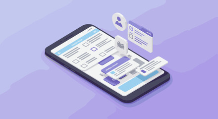Poster - Mobile app user interface design vector illustration: isometric 3d style for digital development