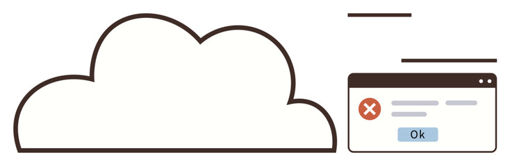Poster - Cloud outline with a browser window showing an error. Ideal for data security, connectivity issues, cloud storage failure, troubleshooting, technology risks, system warnings, and simple flat metaphor