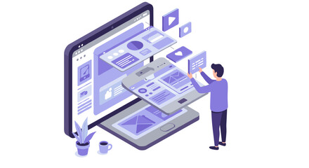 Fototapete - User interface design concepts in isometric vector illustration for digital applications