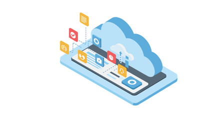 Poster - Cloud computing network concept vector illustration for digital technology design, isometric style