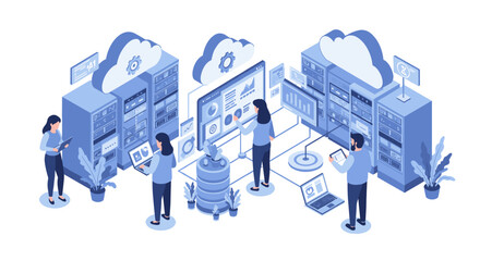 Poster - Data center management isometric vector illustration for technology and it solutions