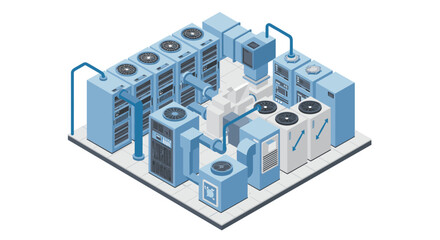 Poster - Data center cooling isometric vector illustration for technology design