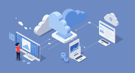 Poster - Cloud computing vector illustration: isometric design for tech posters and educational prints