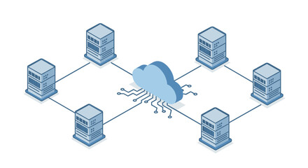 Poster - Cloud computing network vector illustration in flat style for technology design and digital solutions