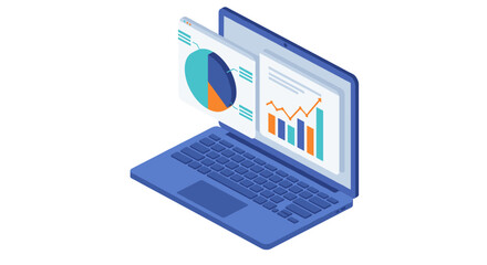 Poster - Isometric vector illustration of data analysis on a laptop for business design