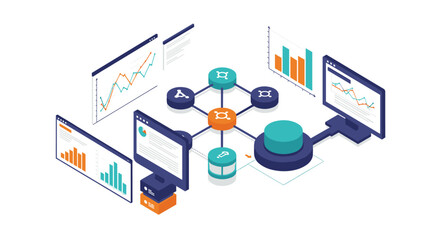 Fototapete - Data analysis isometric concept design for digital analytics and report visualization vector illustration