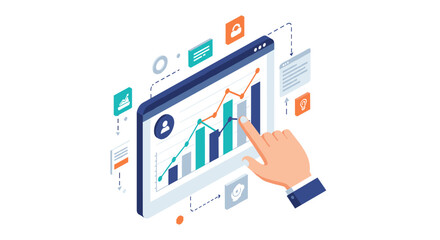 Fototapete - Business data analysis concept vector illustration for digital marketing and financial growth in 3d isometric style