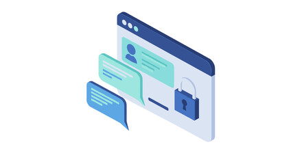 Poster - Online privacy concept with messaging and security elements vector illustration in isometric style
