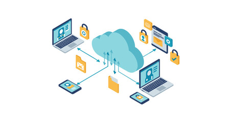 Poster - Cloud computing concept vector illustration, data sharing, technology network, flat style design for posters