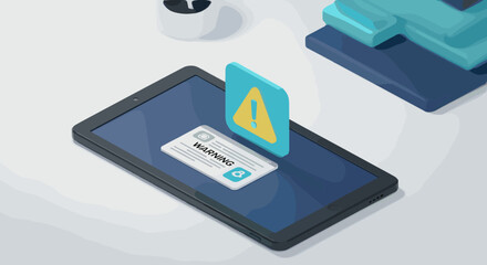 Poster - Cyber security alert vector illustration: mobile warning concept in 3d isometric style for online safety design
