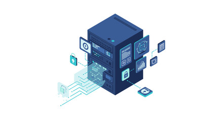 Poster - Modern data center technology vector illustration: isometric design for it and network solutions