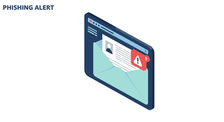Poster - Phishing alert concept vector illustration in isometric style for cybersecurity awareness