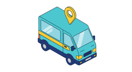 Poster - Isometric van with location pin vector illustration for navigation design