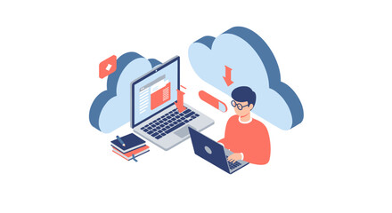 Poster - Cloud computing vector illustration for technology concept and digital transformation design in flat style