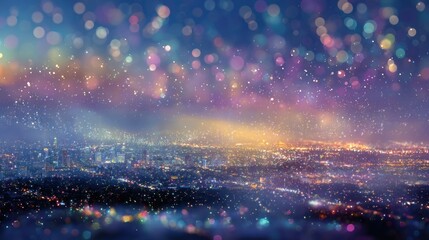 Poster - City lights dreamy bokeh aerial view