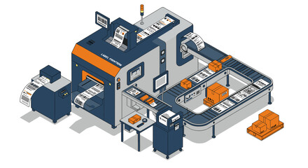 Poster - Modern printing process vector illustration - isometric style design for technology posters
