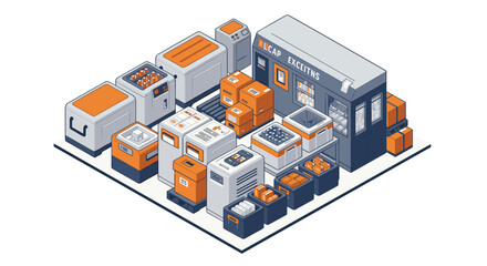 Poster - Industrial factory vector illustration in isometric style for manufacturing and logistics design
