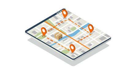 Poster - Isometric vector illustration of gps navigation map for location tracking and travel design
