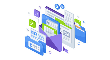 Fototapete - Digital communication vector illustration for online apps and web design in isometric style