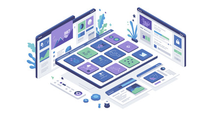 Fototapete - Isometric digital dashboard vector illustration for data analysis design