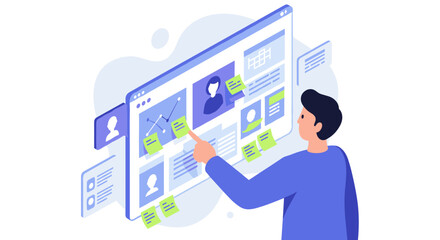 Fototapete - Digital workspace vector illustration: collaboration and management design in modern flat style