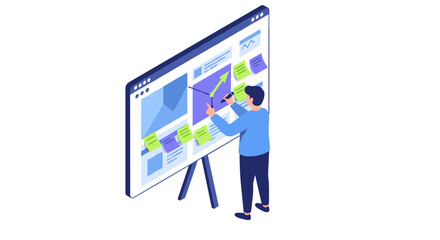 Poster - Business strategy analysis vector illustration for presentation design in isometric style