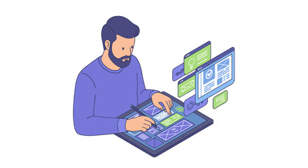 Poster - Digital artist concept in flat style vector illustration for creative projects