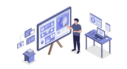 Poster - Digital marketing strategy vector illustration in isometric style for business design and print