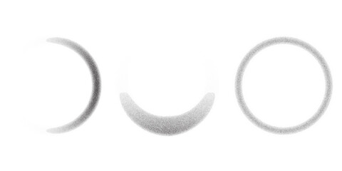 Poster - Dotted grainy circles. Vector stipple gradient texture Dusty grunge rounds with fade effect. Circular sandy eclipse on white background. Radial blurred abstract frames