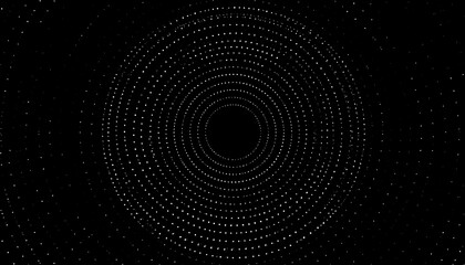 Poster - Concentric circles of dots on black.