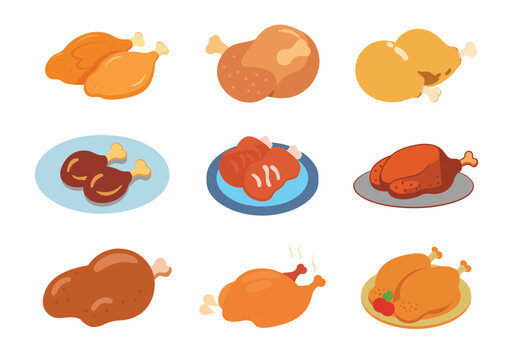Barbecue chicken Vector, Barbecue chicken Icon Set