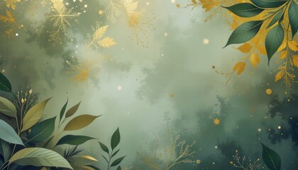 Aufkleber - Elegant nature-inspired desktop background with green and gold elements used for computer monitors