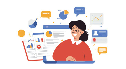 Poster - Business data analysis concept vector illustration for marketing and strategy design in flat style