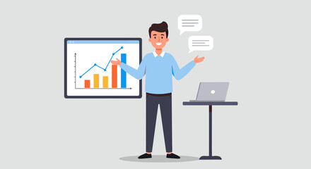 Poster - Business presentation vector illustration with growth chart for corporate design and marketing