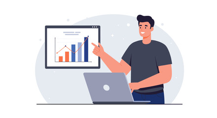 Poster - Business growth presentation vector illustration featuring data analysis and graphs for digital marketing design
