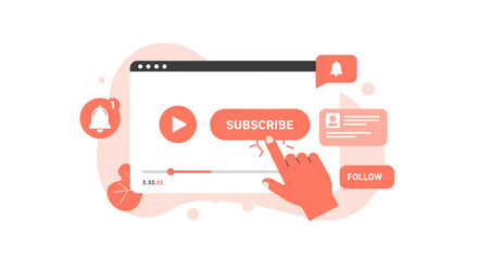 Poster - Online engagement concept vector illustration: subscribe and follow elements for digital media design