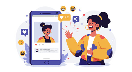 Wall Mural - social media interaction vector illustration - engaging digital communication concept for online sha