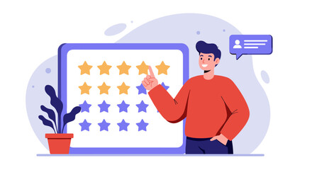 Poster - Customer feedback and rating system in flat vector illustration for user experience design