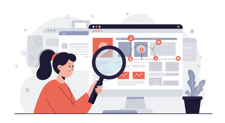 Fototapete - Analysis and data search concept vector illustration for web design