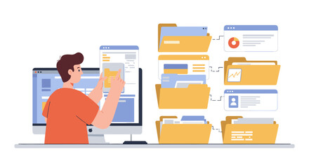 Poster - Digital organization and file management vector illustration for office and workflow design